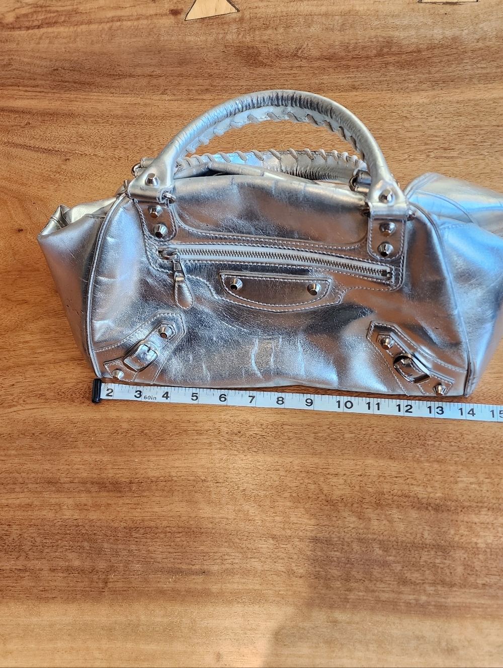 Balenciaga Metallic Silver Satchel City Bowling Bag With Braided Handles - Picture 16 of 16